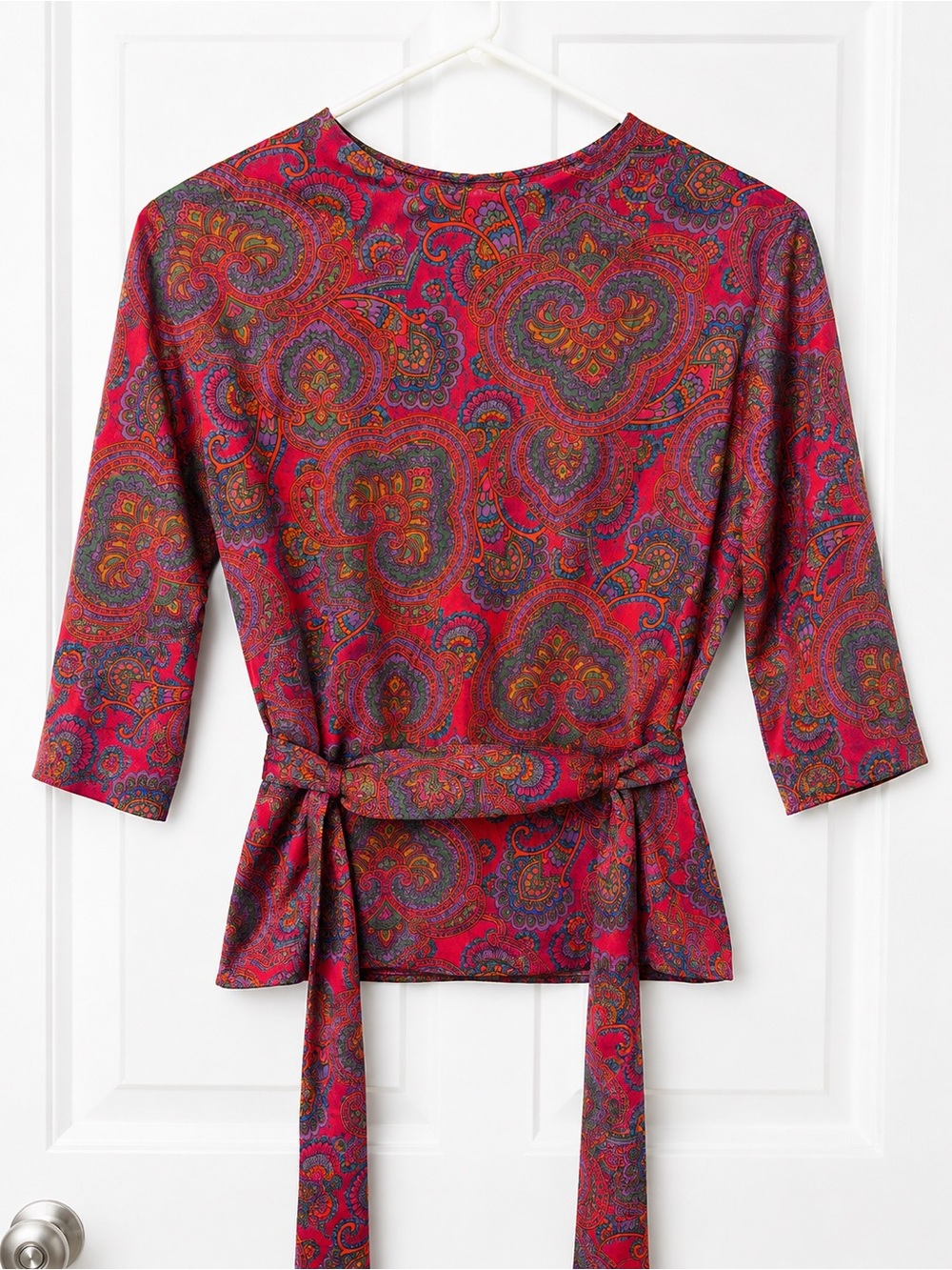 Vintage Prophecy USA Psychedelic Paisley Wrap Blouse Tie Waist Boho Women’s M